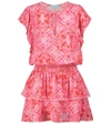 Melissa Odabash Keri Ruffled Crochet-trimmed Floral-print Voile Mini Dress In Pink