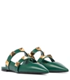 Valentino Garavani Roman Stud Two-strap Leather Mules In Green