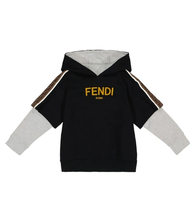 Fendi Kids' Logo Print Layered-effect Hoodie In Black
