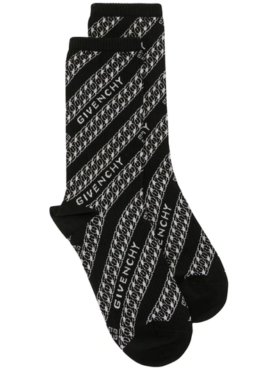 Givenchy Men's Chain Logo Socks In Black/white