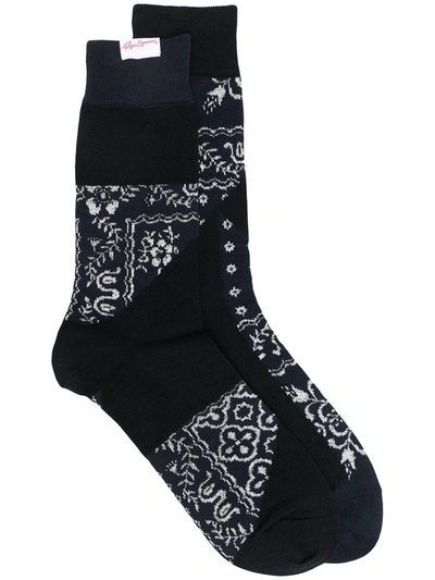 Sacai Intarsia-knit Ankle Socks In Blue