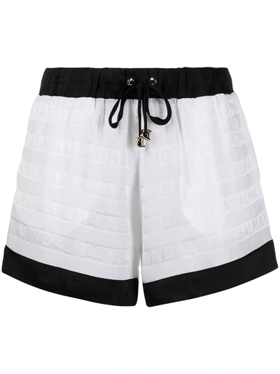 Balmain Two-tone Drawstring Shorts In White