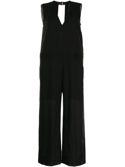 Sacai V-neck Wool Jumpsuit In Black