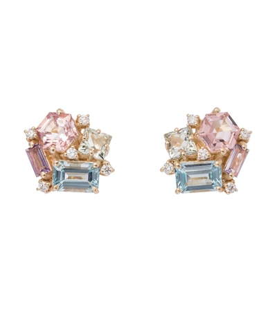 Suzanne Kalan Pastel Blossom 14kt Gold Earrings With Amethysts, Topaz And Diamonds In Multicoloured