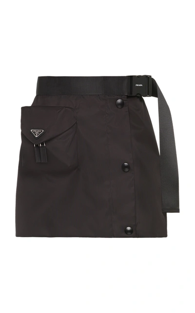 Prada Black Flared Gabardine Re-nylon Skirt With Pocket In Schwarz