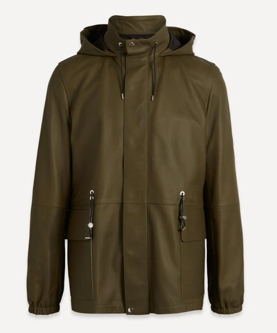 Loewe Hooded Leather Jacket In Khaki Green