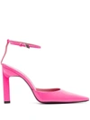 Attico Pointed Leather Heeled Pumps In Fuchsia