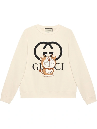 Gucci X Doraemon Logo Sweatshirt In Neutrals