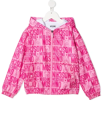 Moschino Kids' Monogram Print Bomber Jacket In Pink