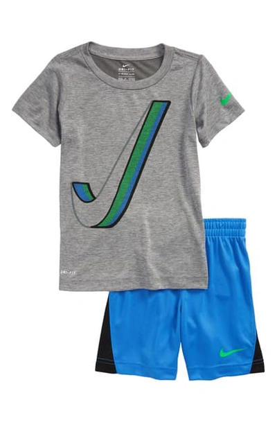 Nike Dri-fit Dropset Swoosh Graphic Tee & Shorts Set In Pacific Blue
