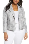 Adyson Parker Plus Size Snake Print Moto Jacket In Grey Combo