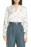 VINCE SCATTERED FLORAL SILK BLOUSE,V652612322