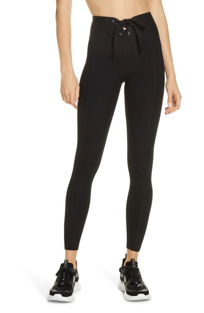 Year Of Ours Football Lace-up Ribbed Stretch-jersey Leggings In Black