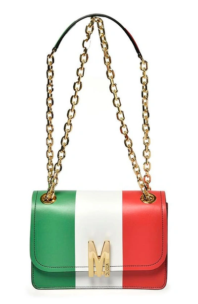 Moschino M Italian Slogan Leather Shoulder Bag In Multicoloured