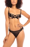 OH LA LA CHERI EMBROIDERED LACE OPEN CUP BRA & THONG SET,40-11174