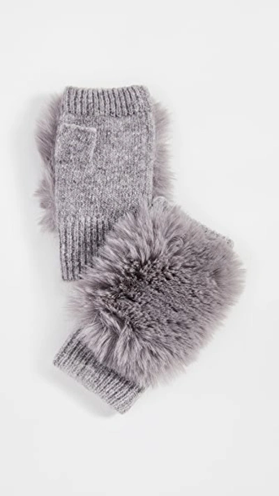 Adrienne Landau Knit Fingerless Gloves In Grey