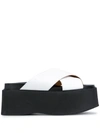 Marni Crisscross Leather Wedge Platform Sandals In White