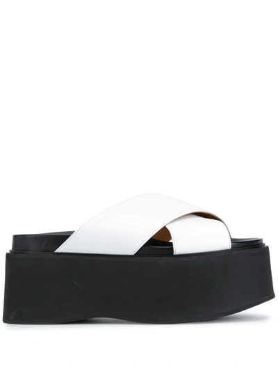 Marni Crisscross Leather Wedge Platform Sandals In White