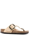 Birkenstock Beige Leather Big Buckle Gizeh Sandals In Neutrals