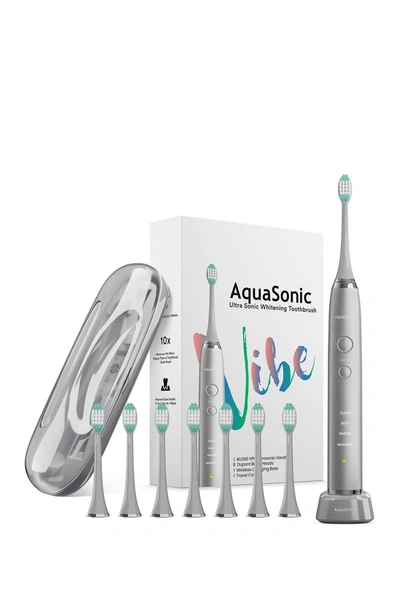 Aquasonic Vibe Series Charcoal Gray Ultrasonic Whitening Toothbrush With 8 Dupont Brush Heads & Trav