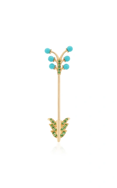 Yvonne Léon Women's 18k Gold; Turquoise And Tsavorite Single Earring In Blue