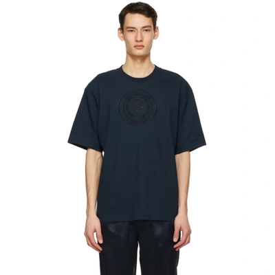 Acne Studios Logo-embroidered Cotton-jersey T-shirt In Navy