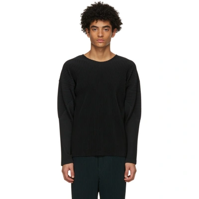 Issey Miyake Pleated Relaxed-fit Boat-neck Woven Top In Black