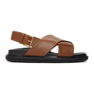 Marni Criss-cross Fussbett In Brown Leather Sandals