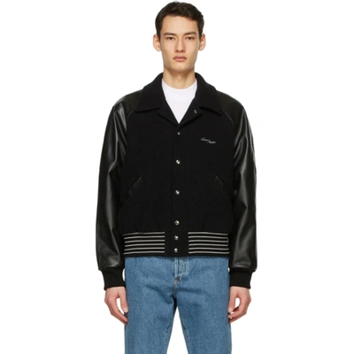 Acne Studios Omber Cropped Padded Wool-blend And Leather Bomber Jacket In Black