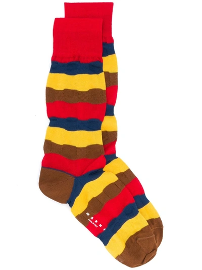 Marni Striped Knitted Socks In Yellow