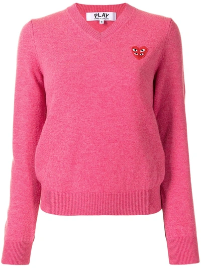 Comme Des Garçons Play Heart Logo Cotton Jumper In Pink