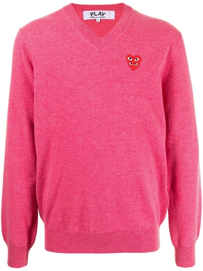 Comme Des Garçons Play Pink Double Heart V-neck Sweater