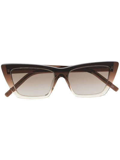 Saint Laurent New Wave 长方形镜框太阳眼镜 In Brown