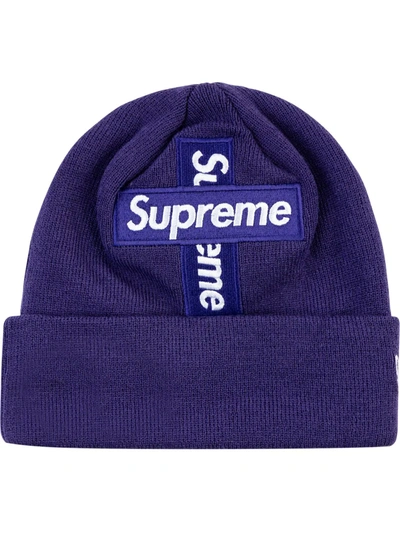 Supreme New Era Cross Box Logo Beanie Hat In Purple