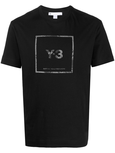 Y-3 Black Square Label T-shirt In Black,grey