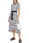 MAJE ROSYLA PRINTED PLISSÉ CREPE DE CHINE MIDI DRESS,3074457345624754831