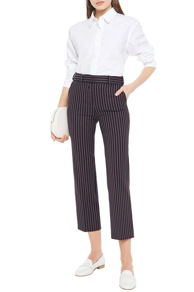 Maje Pielda Cropped Striped Jacquard Straight-leg Trousers In Blue