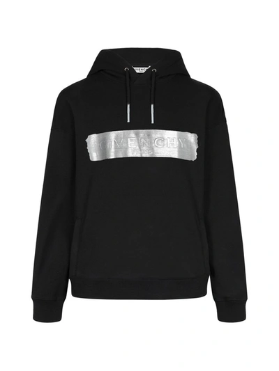 Givenchy Metallic Logo-embossed Cotton-jersey Hoodie In Black
