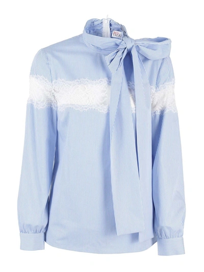 Red Valentino Redvalentino Lace Detail Pinstripe Blouse In Light Blue