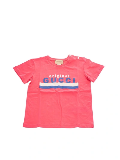 Gucci Babies' Logo Print Cotton Jersey T-shirt In Pink