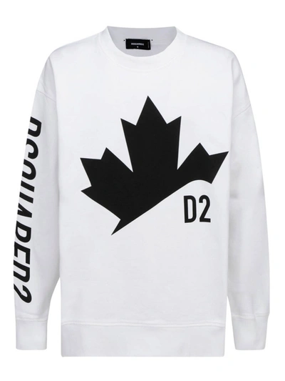 Dsquared2 Printed Over Cotton Jersey Sweatshirt In White