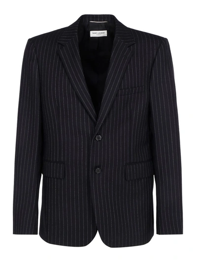 Saint Laurent Pinstriped Wool Blazer In Black