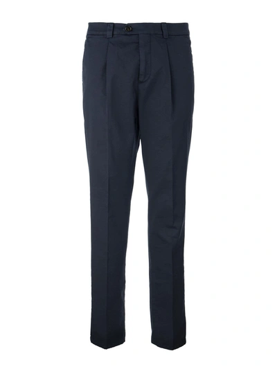 Brunello Cucinelli Garment-dyed Leisure Fit Trousers In American Pima Comfort Cotton With Pleats In Blue