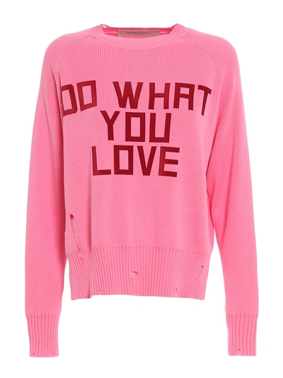 Golden Goose Cotton Pullover With Jacquard Writing In Pink