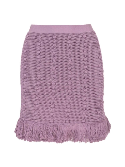 Bottega Veneta Fringed Polka-dot Crochet-knit Cotton Mini Skirt In Purple