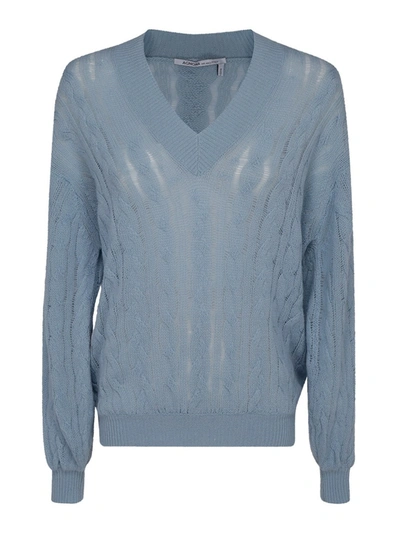 Agnona Cable-knit Cashmere Sweater In Light Blue