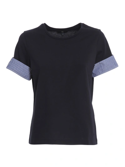 Fay Turn-up Sleeve T-shirt In Blue In Black