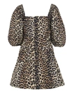 Ganni Balloon Sleeve Flared Dress In Animalier In Animal Print