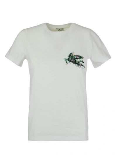 Etro Embroidered Printed Cotton-jersey T-shirt In White