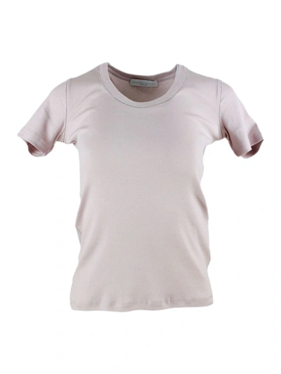 Fabiana Filippi Short Sleeve Deep Crew Neck T-shirt With Monili In Pink